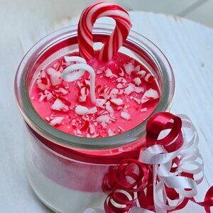 Handmade Candle ✦ Candy Cane & Christmas Tree ✦ Soy Wax in Recycled Yogurt Jar